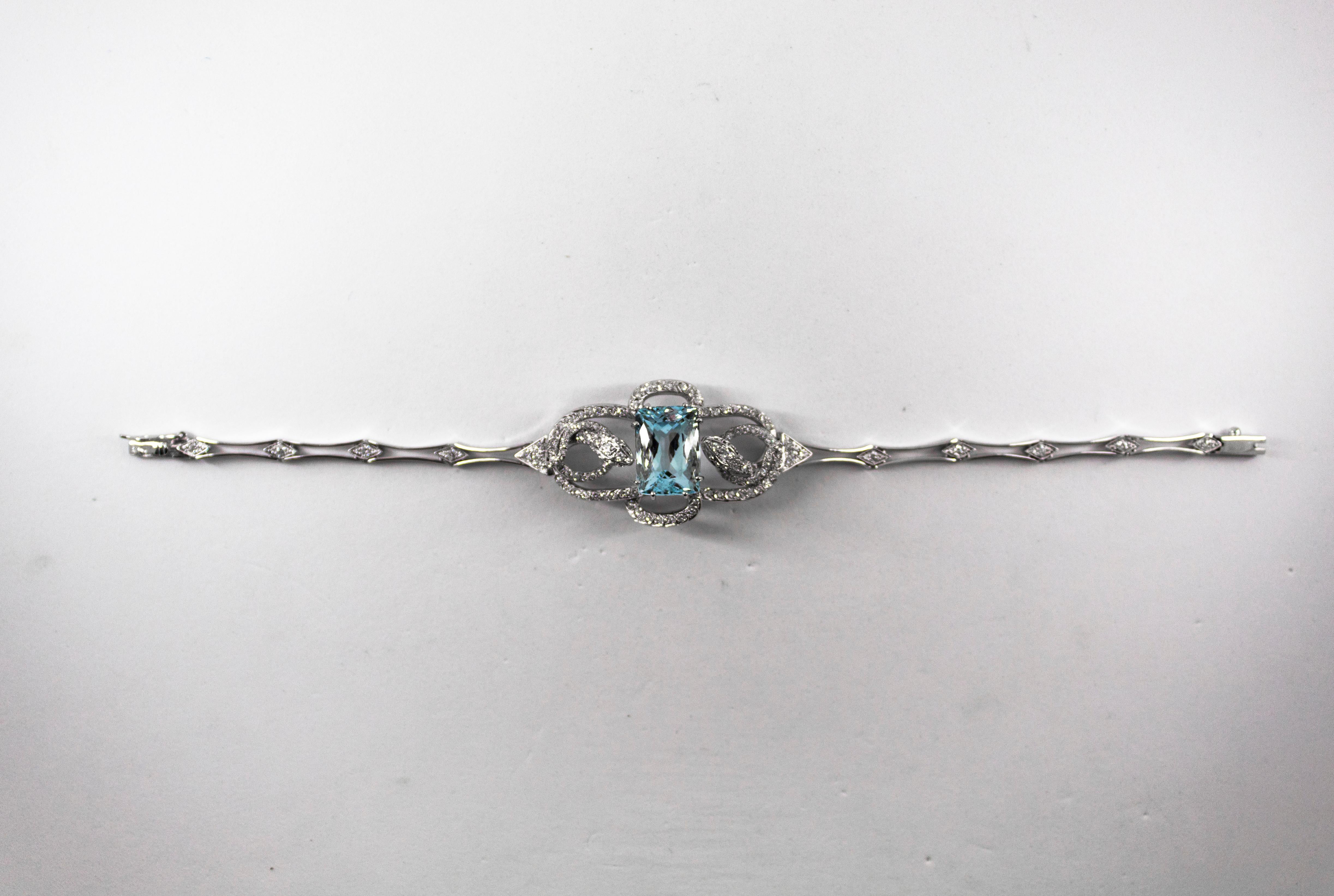 Art Nouveau 8.60 Carat Aquamarine 1.25 Carat White Diamond White Gold 