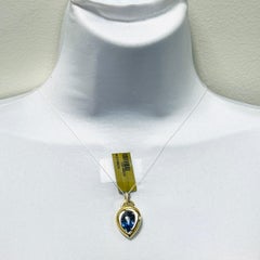 8.60 Carat Blue Sapphire Pear and White Round Diamond Pendant in 18K Yellow Gold