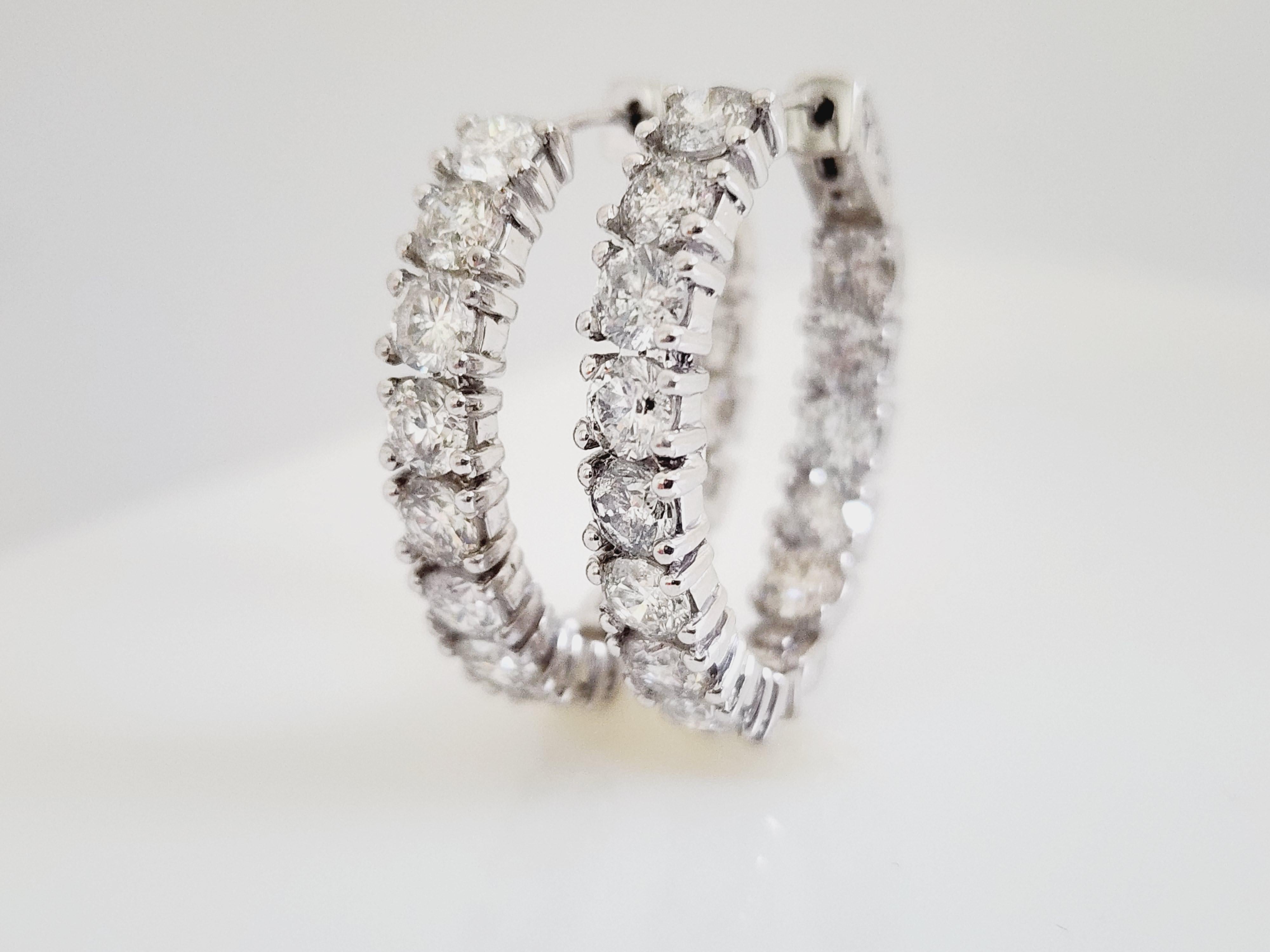 8.60 Carat Diamond Oval Hoops Earrings 14 Karat White Gold In New Condition For Sale In Great Neck, NY