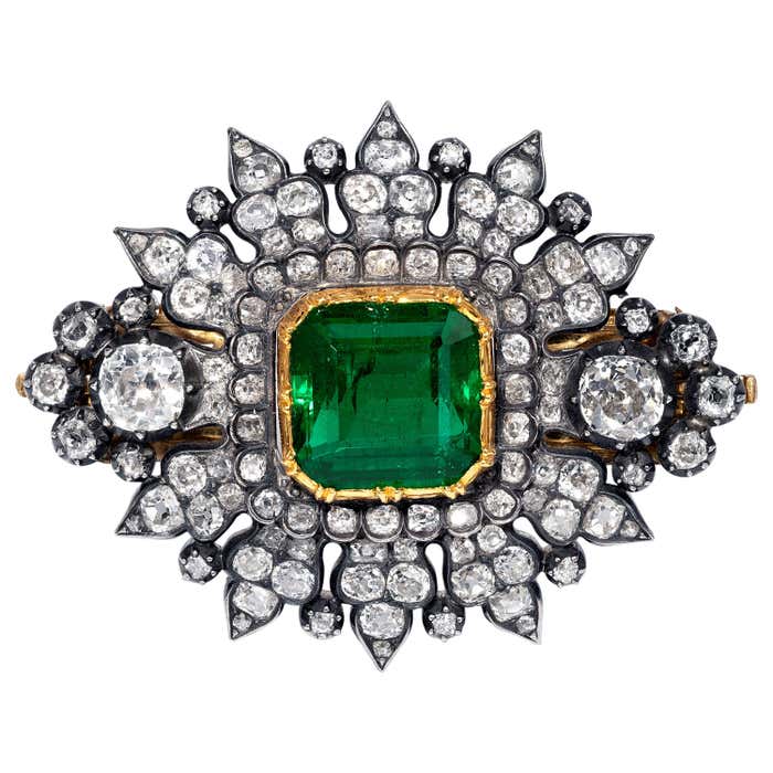 8.60 Carat Emerald And Diamond Brooch For Sale at 1stDibs | vintage ...