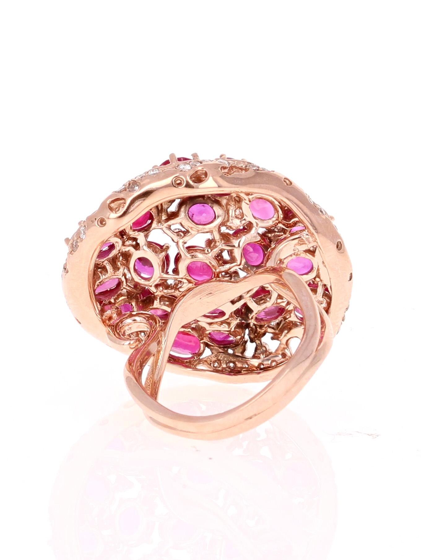 Contemporary 8.60 Carat GIA Certified Ruby and Diamond 14 Karat Rose Gold Cocktail Ring For Sale