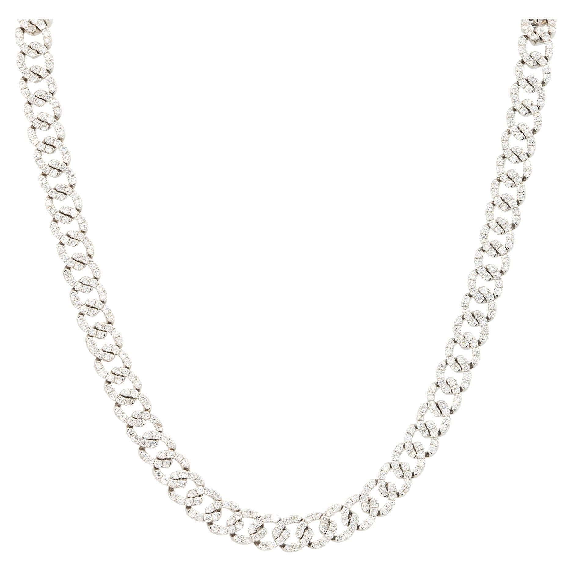 8.60 Carat Pave Diamond Link Necklace 18 Karat in Stock