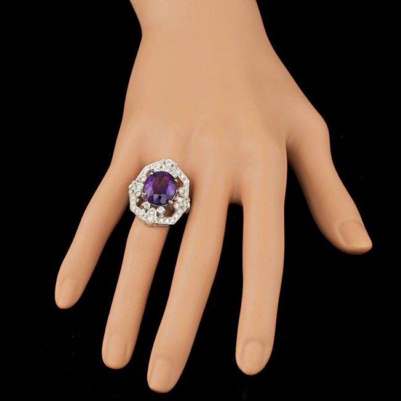 Anillo de oro blanco macizo de 14 quilates con amatista natural y diamante de 8,60 quilates en Nuevo estado para la venta en Los Angeles, CA