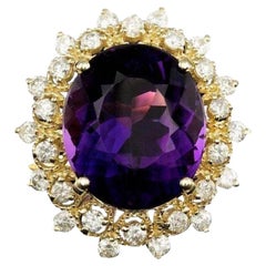 Anillo de oro amarillo macizo de 14 quilates con amatista natural y diamante de 8,60 quilates