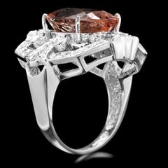 8.60 Carats Natural Morganite and Diamond 14K Solid White Gold Ring
