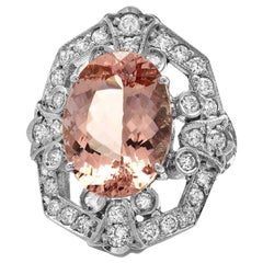 14 Karat massiver Weißgold-Ring mit 8,60 Karat natürlichem Morganit und Diamant