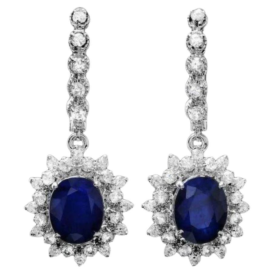 8.60 Carats Natural Sapphire and Diamond 14K Solid White Gold Earrings For Sale