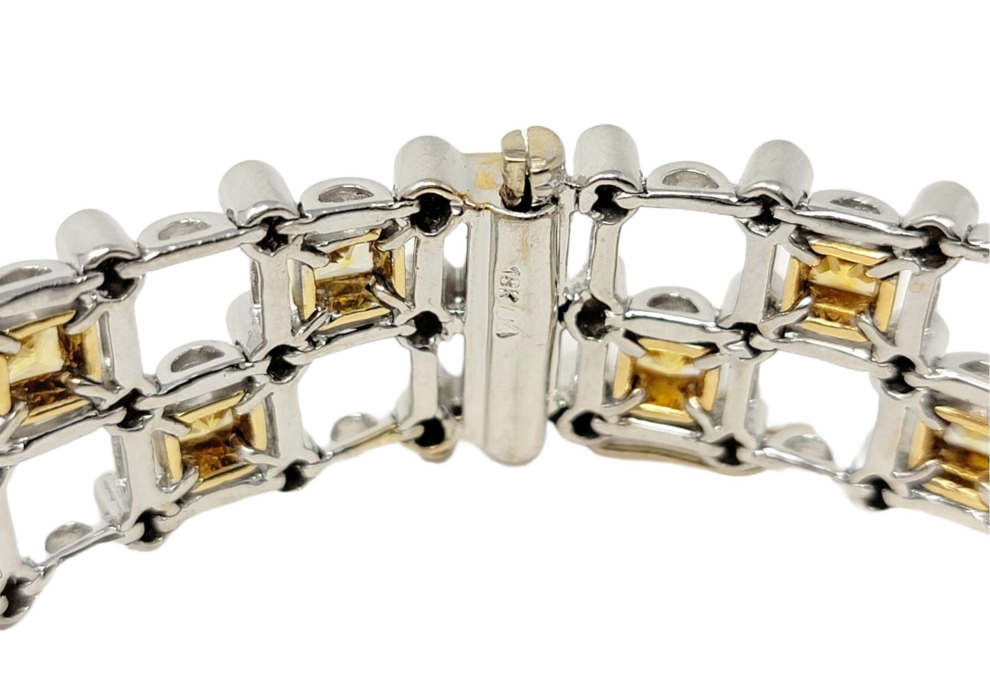Bracelet à maillons en or bicolore avec saphir jaune carré de 8,60 carats et diamants ronds en vente 4