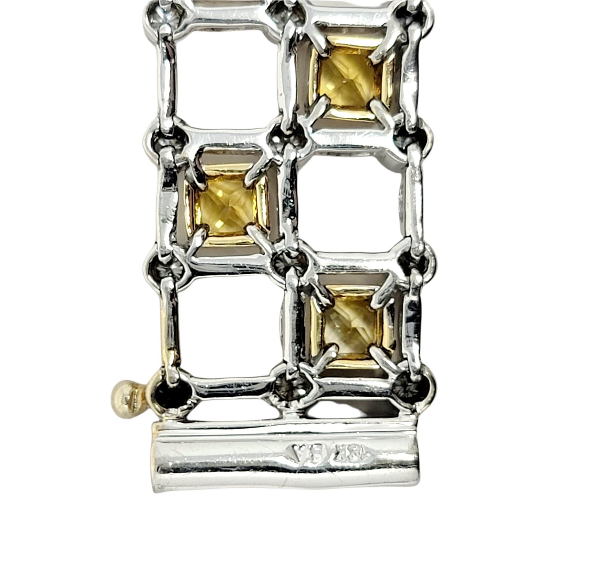 8.60 Carats Square Yellow Sapphire and Round Diamond Two-Tone Gold Link Bracelet For Sale 5