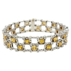 8.60 Carats Square Yellow Sapphire and Round Diamond Two-Tone Gold Link Bracelet