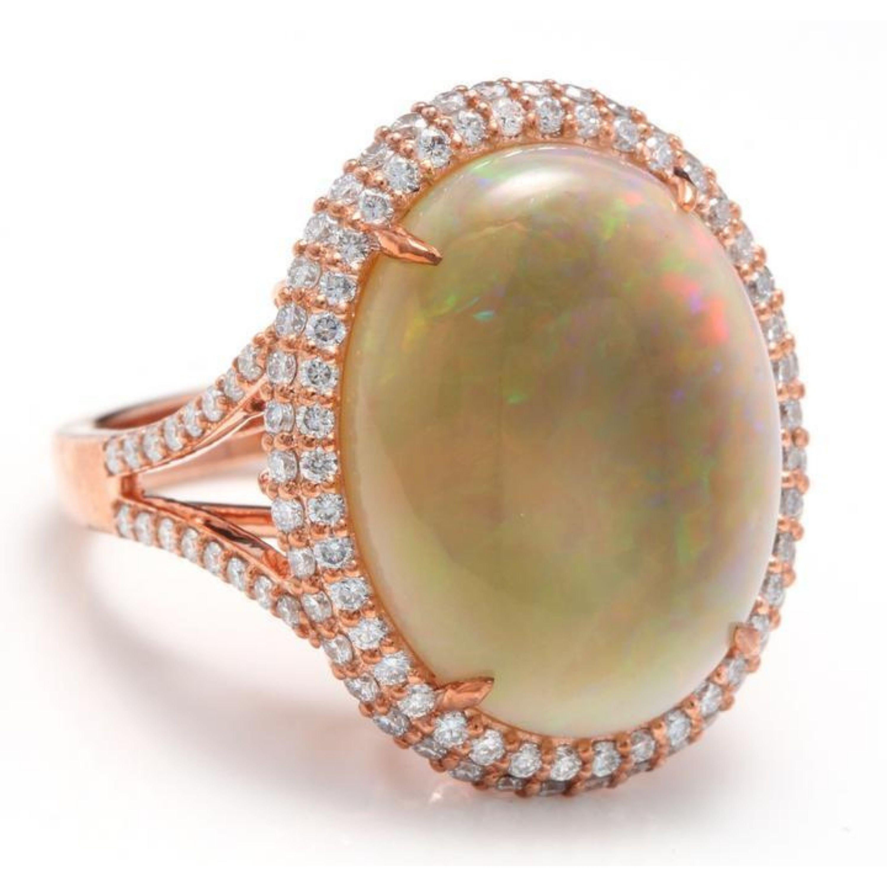 8.60 Carats Natural Impressive Australian Opal and Diamond 14K Solid Rose Gold Ring

The opal has beautiful fire, pictures don't show the whole beauty of the opal!

Total Natural Opal Weight is: Approx. 7.50 Carats

Opal Measures: Approx. 19.50 x