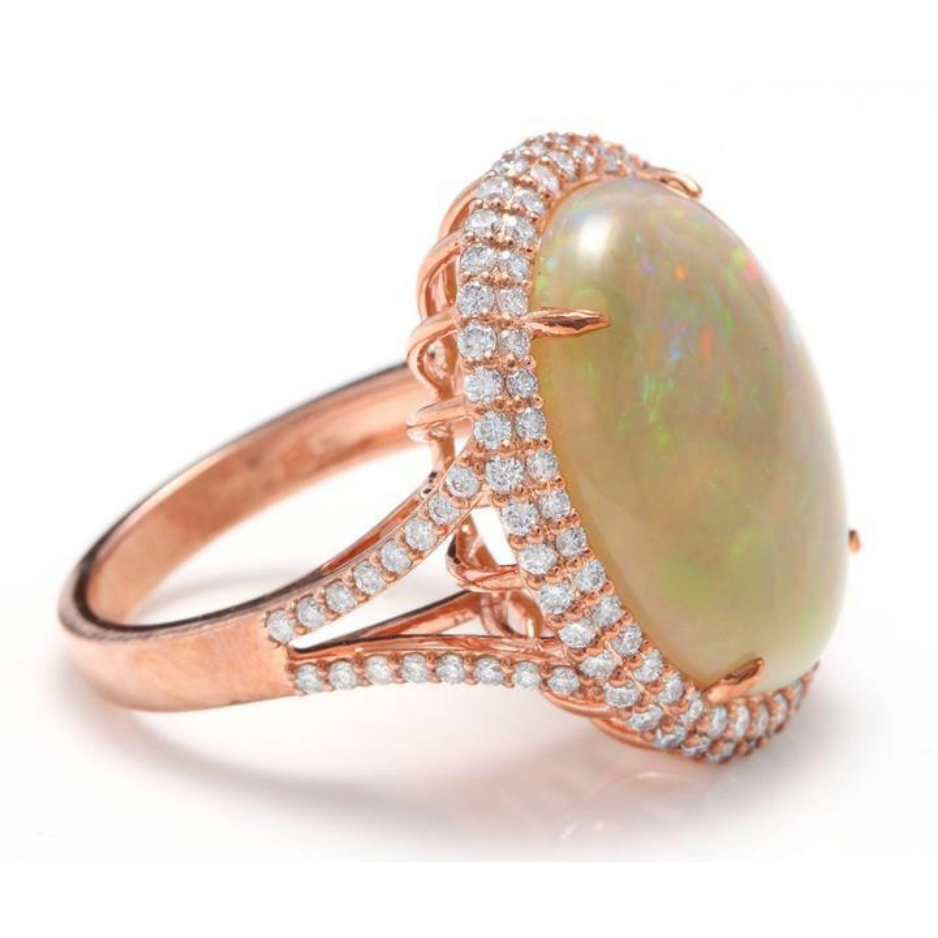 Mixed Cut 8.60 Ct Natural Impressive Australian Opal and Diamond 14K Solid Rose Gold Ring For Sale