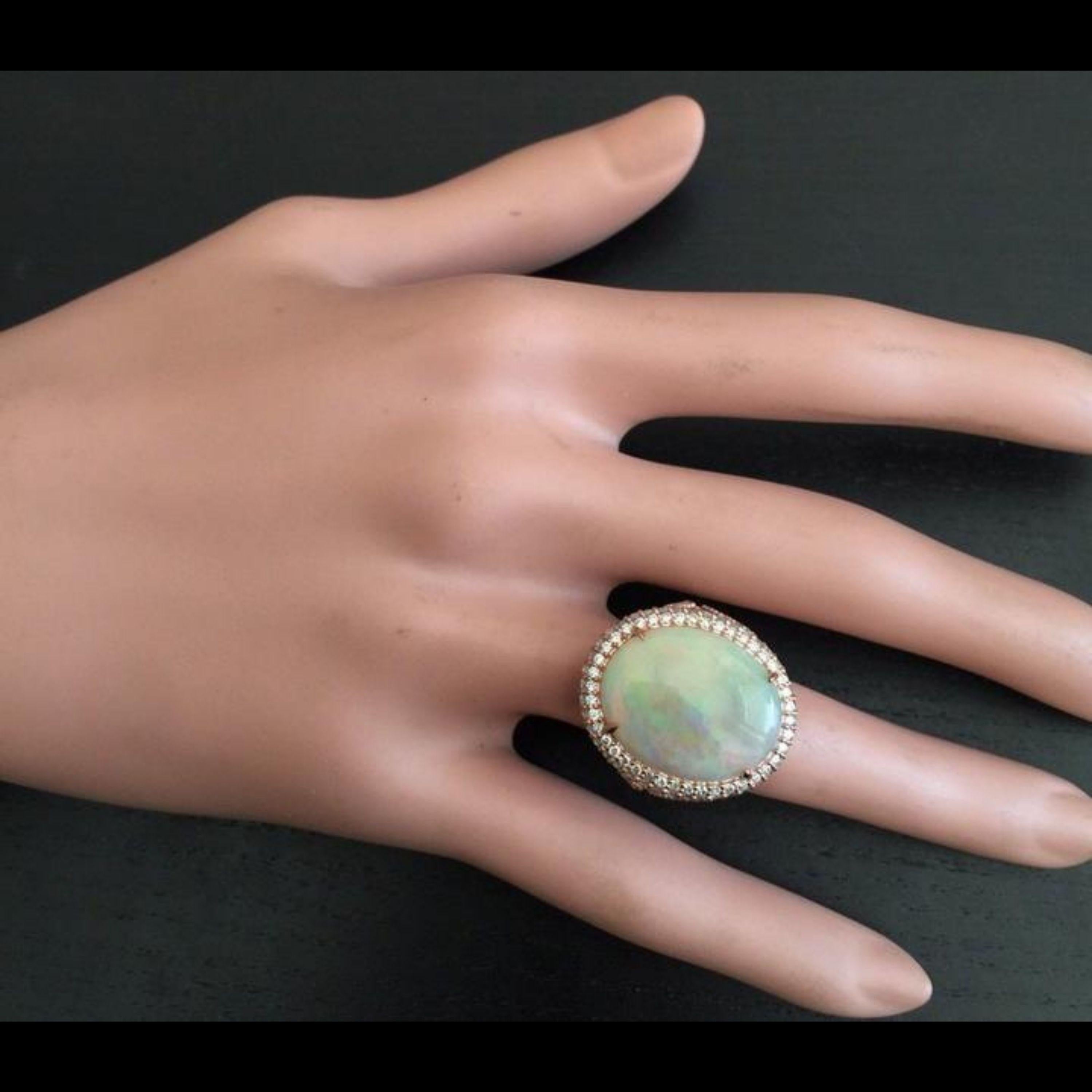 8.60 Ct Natural Impressive Australian Opal and Diamond 14K Solid Rose Gold Ring For Sale 1