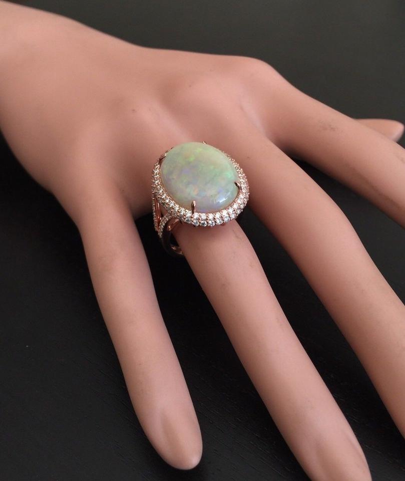 8.60 Ct Natural Impressive Australian Opal and Diamond 14K Solid Rose Gold Ring For Sale 2