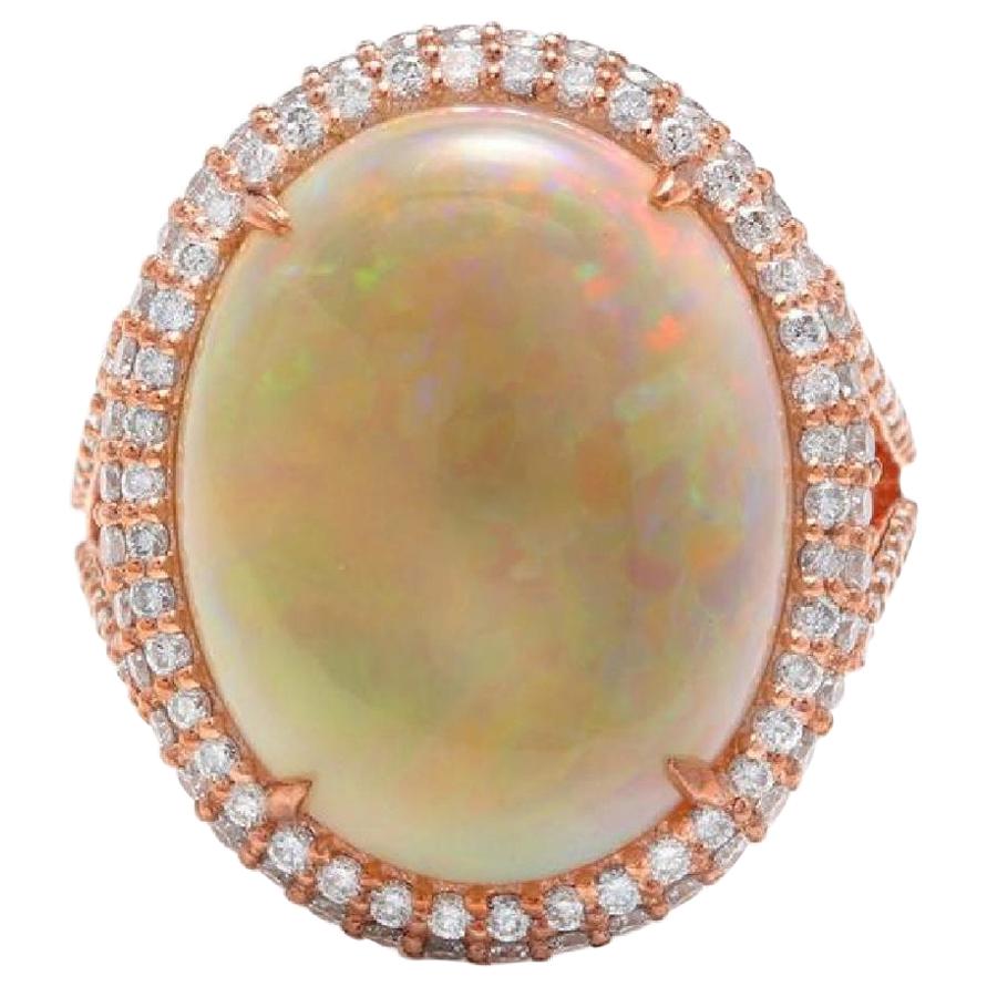 8.60 Ct Natural Impressive Australian Opal and Diamond 14K Solid Rose Gold Ring For Sale