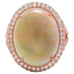 8.60 Ct Natural Impressive Australian Opal and Diamond 14K Solid Rose Gold Ring