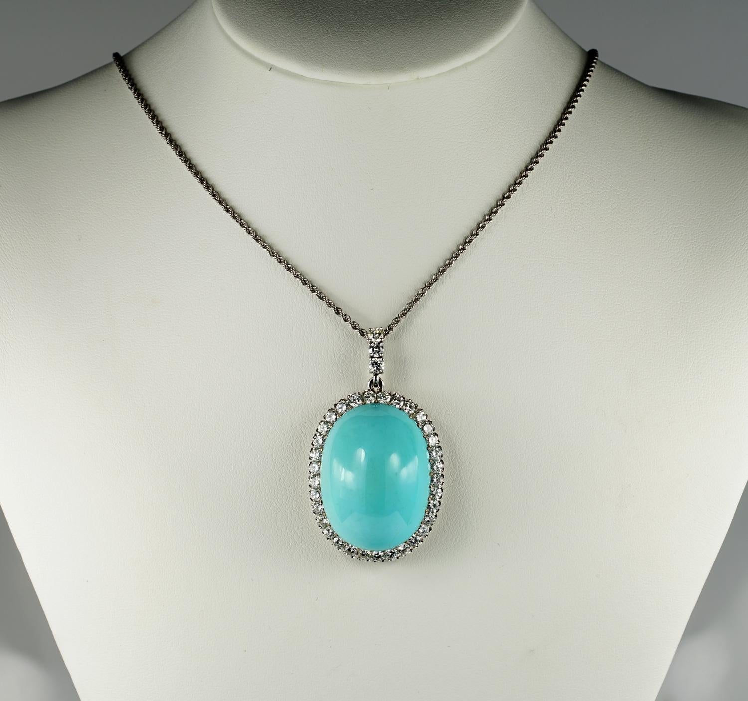 Glamorous 50's jewellery!

Magnificent jumbo sized all Natural Persian Turquoise of extremely fine colour, flawless with finest texture grain which will not ever turn into green.
Huge jumbo sized so deep and large, estimated to be 86.00 Carat at