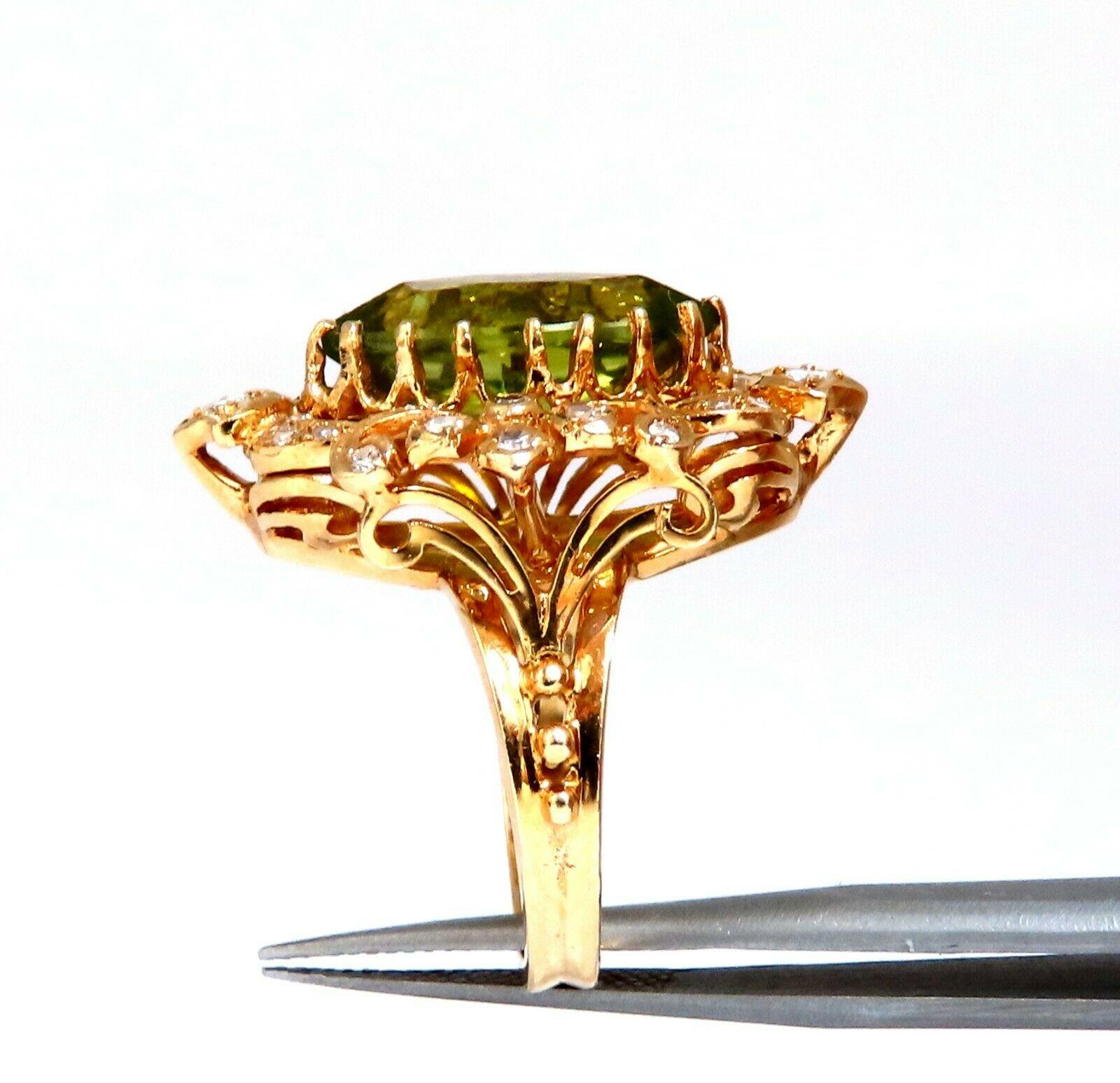 Marquise Cut 8.60 Carat Natural Green Peridot Diamond Vintage Ring 14 Karat