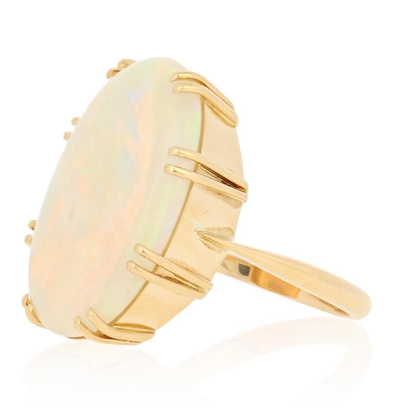 Oval Cut 8.60 Carat Oval Cabochon Cut Opal Ring, 18 Karat Yellow Gold Cocktail Solitaire