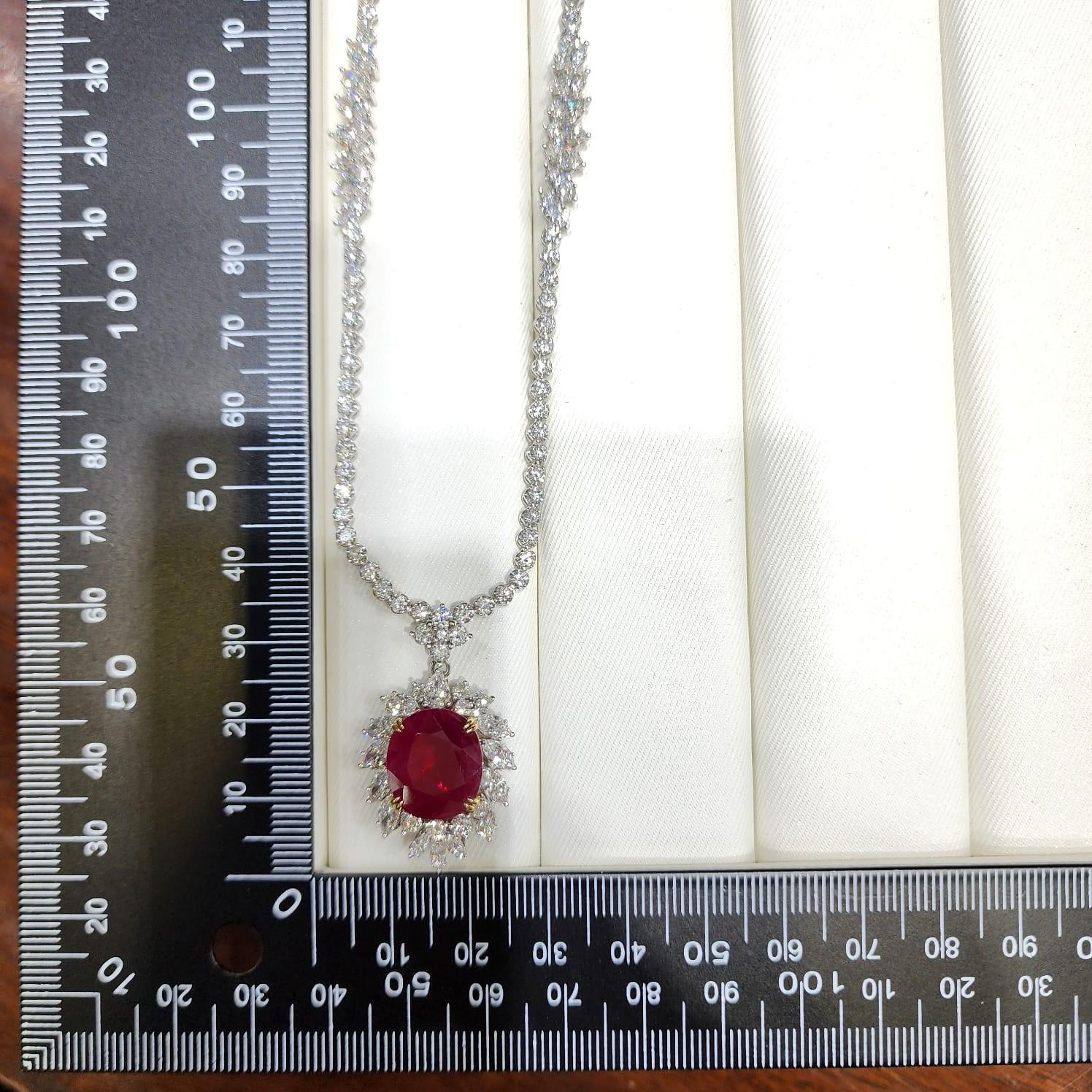 8.61 Carat Burma Ruby Diamond Necklace in 18 Karat White Gold For Sale 4