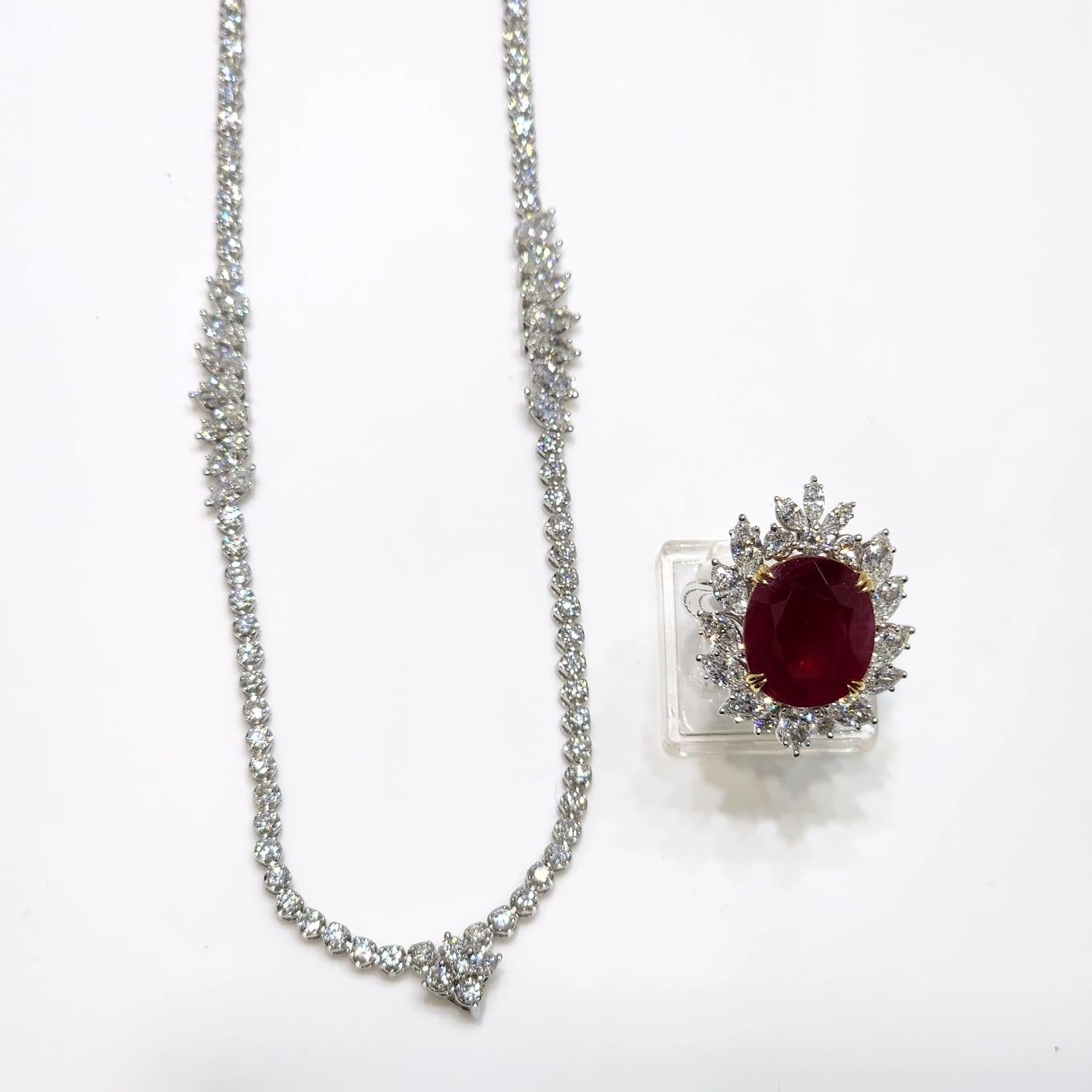 8.61 Carat Burma Ruby Diamond Necklace in 18 Karat White Gold For Sale 5
