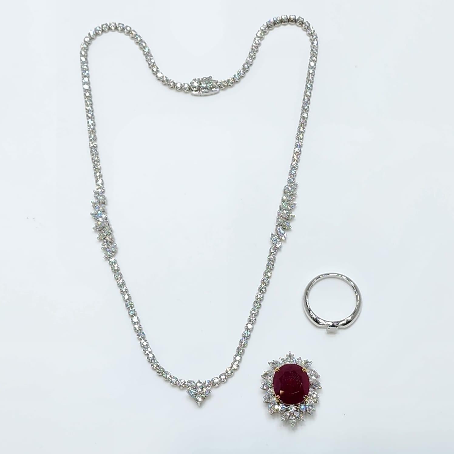Collier en or blanc 18 carats avec diamants et rubis de Birmanie de 8,61 carats en vente 6