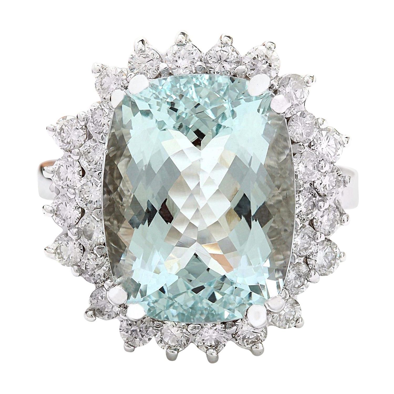 Aquamarine Diamond Ring In 14 Karat Solid White Gold 