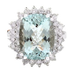 Aquamarine Diamond Ring In 14 Karat Solid White Gold 