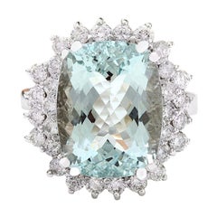 Aquamarine Diamond Ring In 14 Karat Solid White Gold