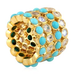 Anillo de cóctel de 14 quilates con diamantes turquesa de 8,61 quilates de Meghna Jewels