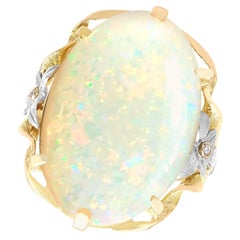 8.61 Carat White Opal and 0.04 Carat Diamond 15K Yellow Gold Cocktail Ring