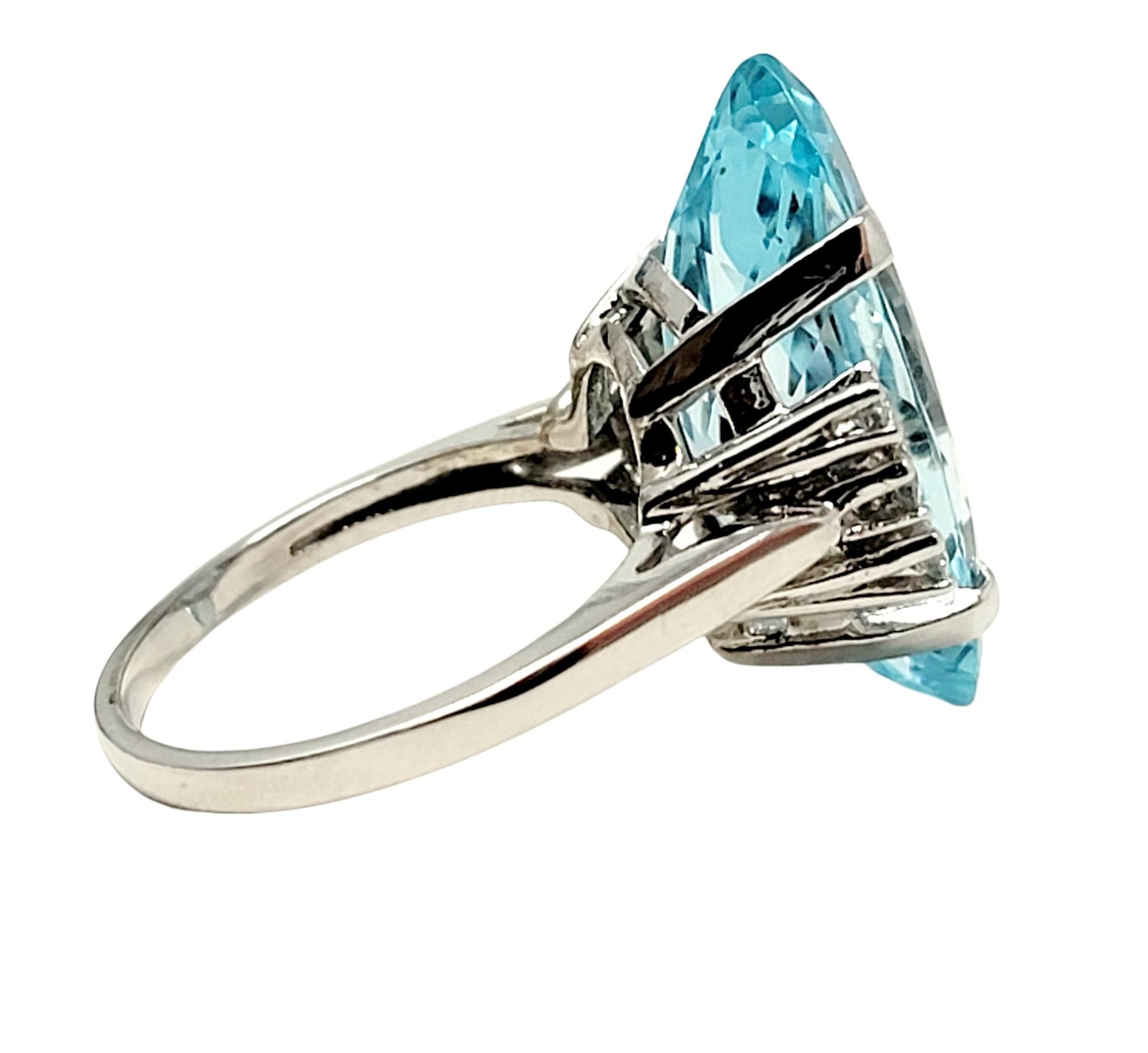 8.61 Carats Total Marquis Cut Aquamarine and Diamond Cocktail Ring 14 Karat Gold For Sale 4