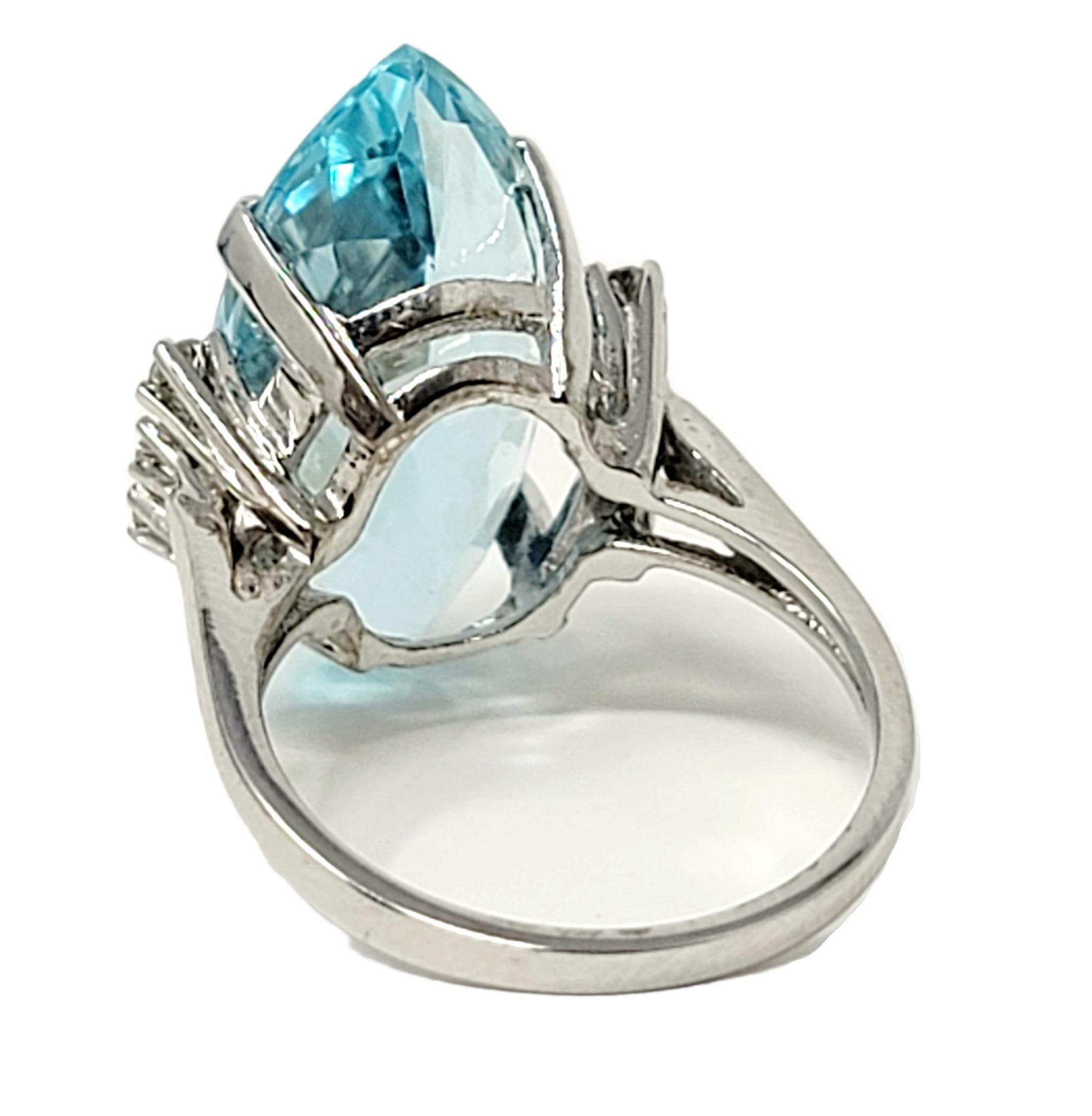 8.61 Carats Total Marquis Cut Aquamarine and Diamond Cocktail Ring 14 Karat Gold For Sale 6