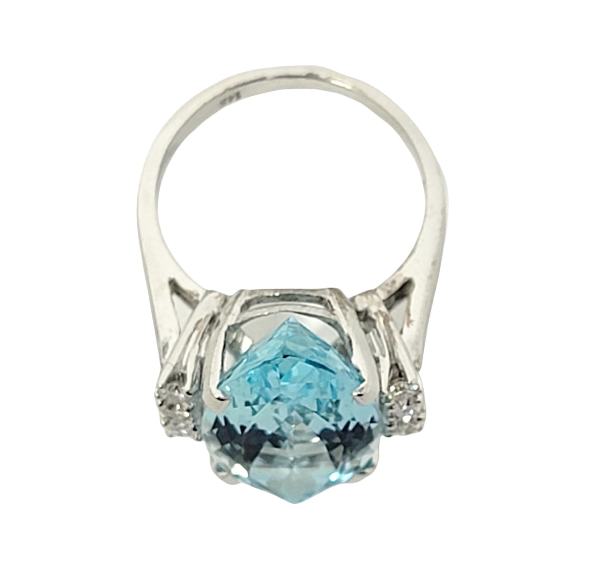 8.61 Carats Total Marquis Cut Aquamarine and Diamond Cocktail Ring 14 Karat Gold For Sale 7