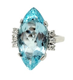 8.36 Carat Marquis Cut Aquamarine Cocktail Ring with Diamonds in 14 Karat Gold