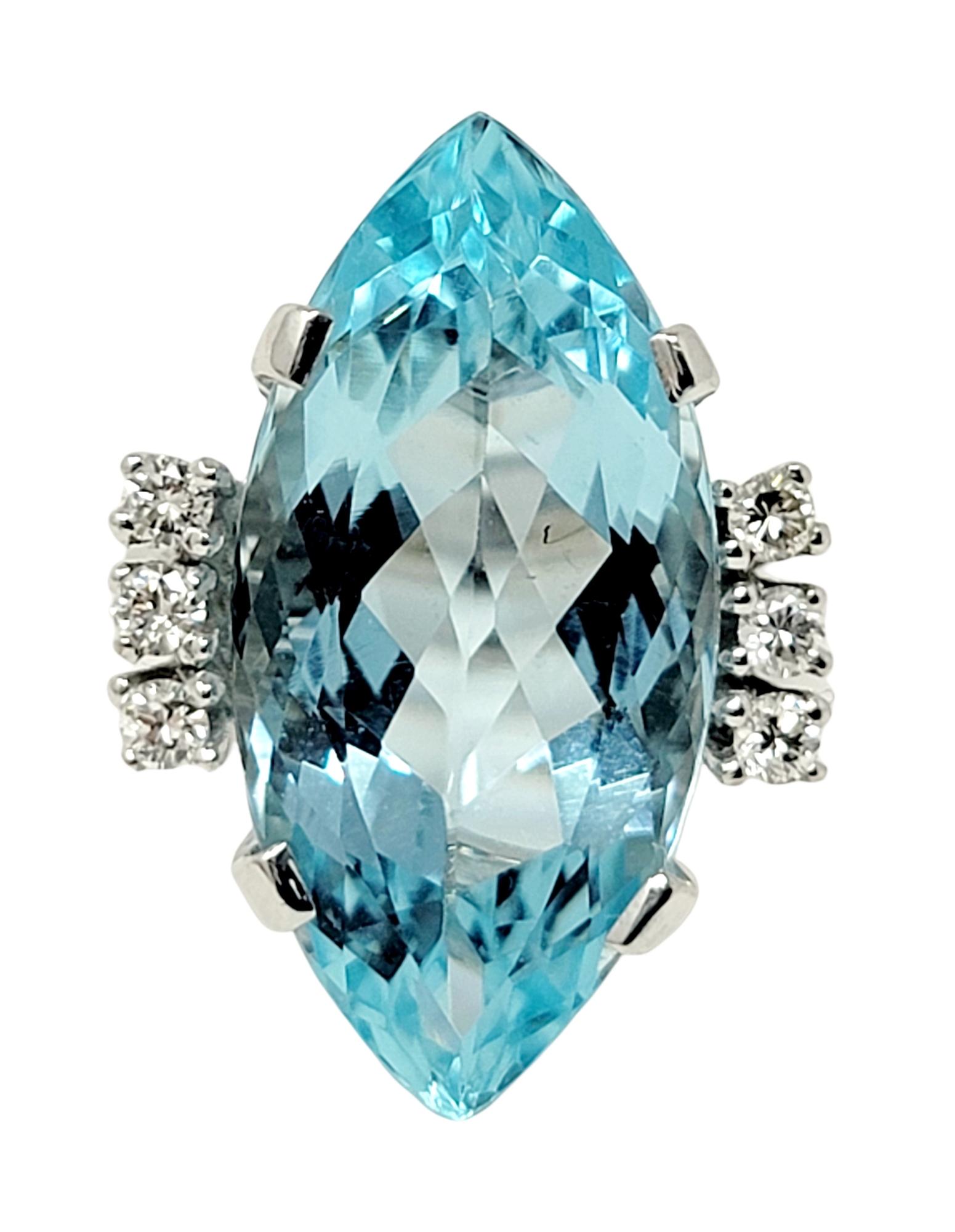 Contemporary 8.61 Carats Total Marquis Cut Aquamarine and Diamond Cocktail Ring 14 Karat Gold For Sale