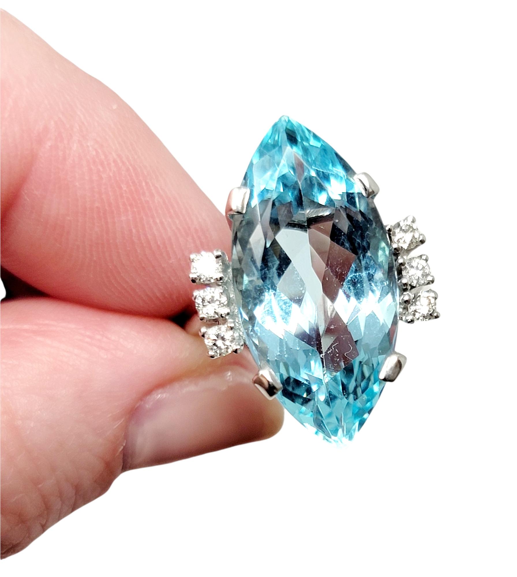 8.61 Carats Total Marquis Cut Aquamarine and Diamond Cocktail Ring 14 Karat Gold In Excellent Condition For Sale In Scottsdale, AZ