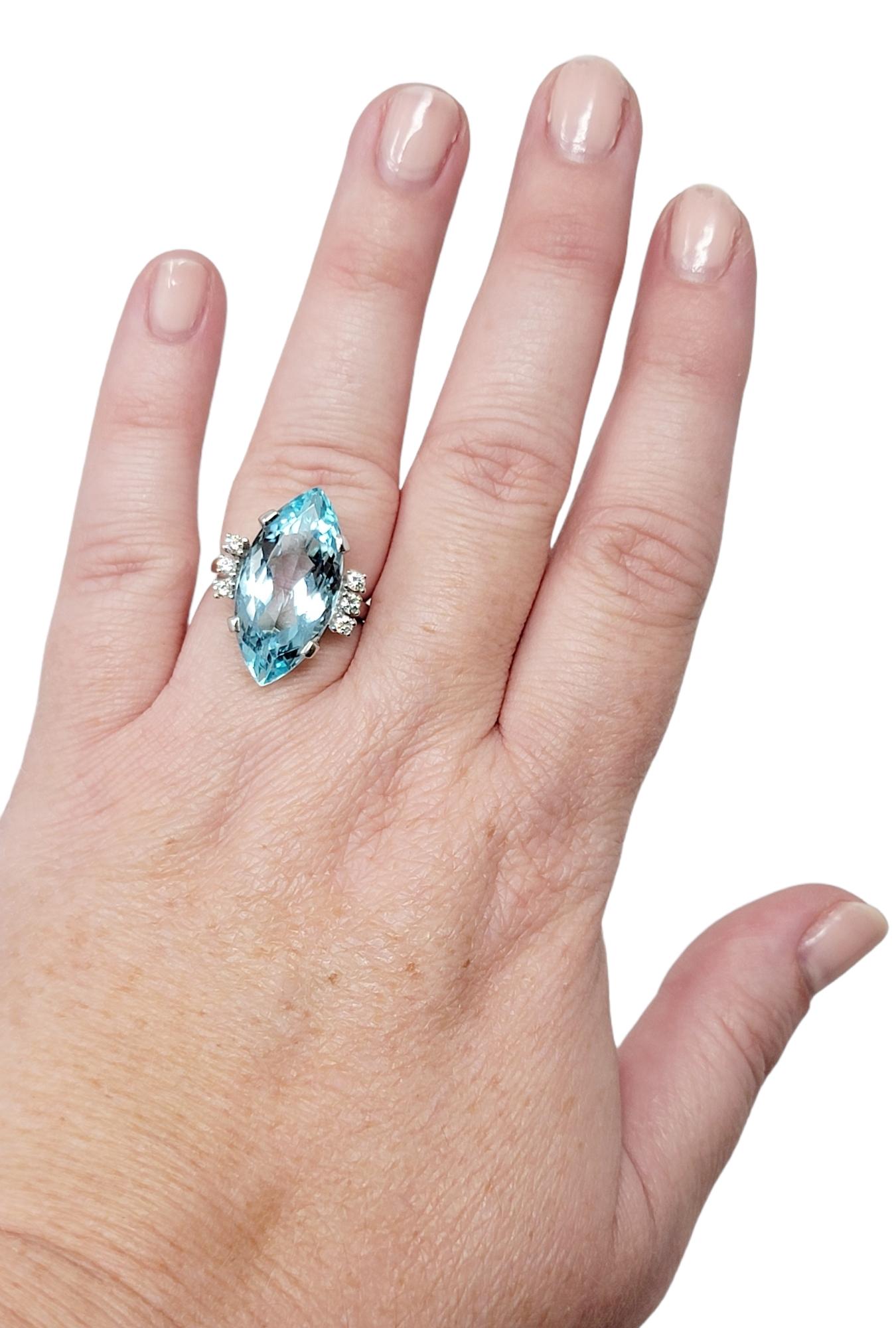 8.61 Carats Total Marquis Cut Aquamarine and Diamond Cocktail Ring 14 Karat Gold For Sale 1