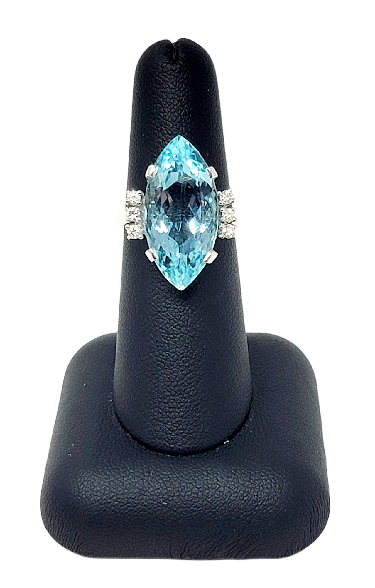 8.61 Carats Total Marquis Cut Aquamarine and Diamond Cocktail Ring 14 Karat Gold For Sale 2