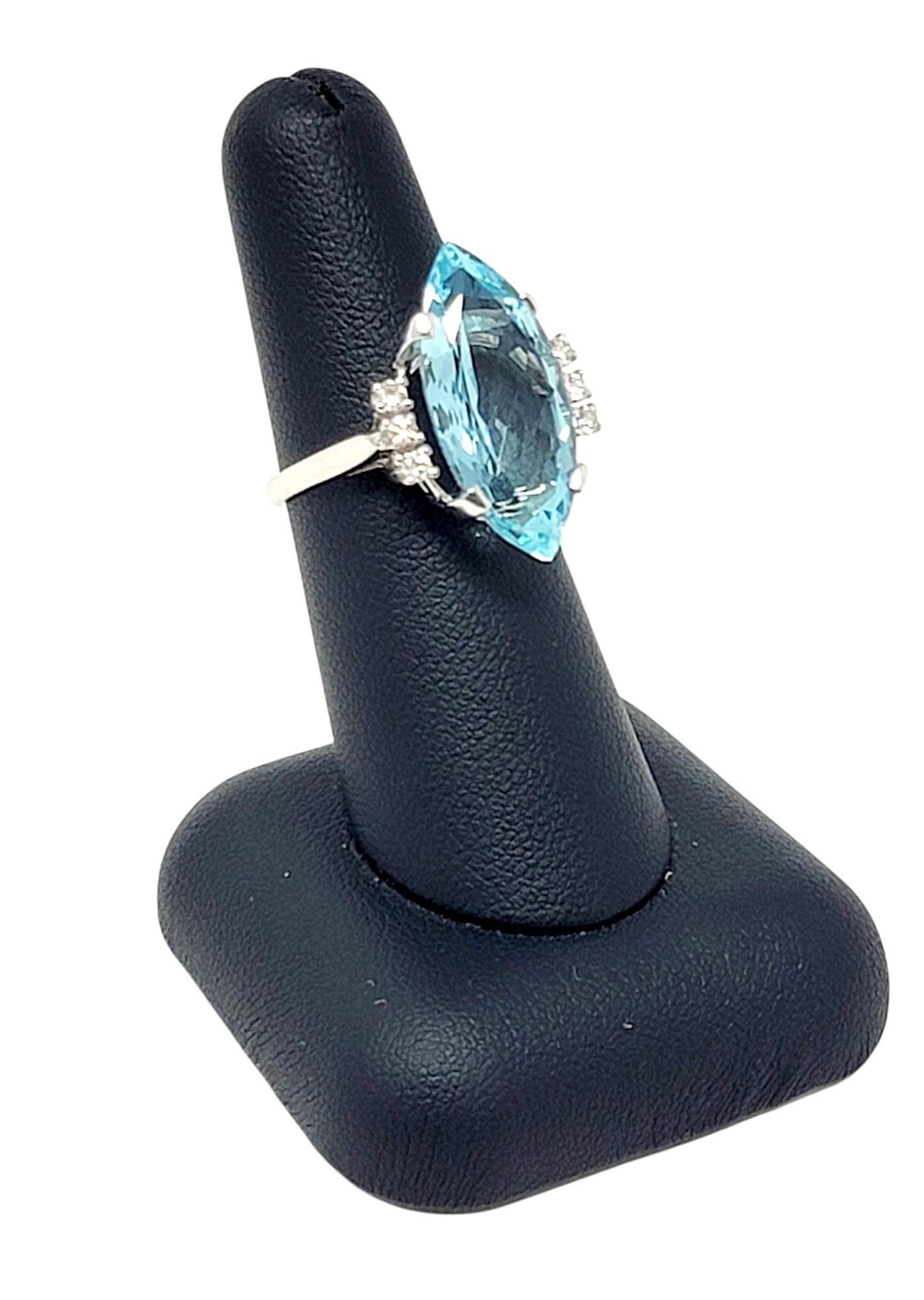 8.61 Carats Total Marquis Cut Aquamarine and Diamond Cocktail Ring 14 Karat Gold For Sale 3