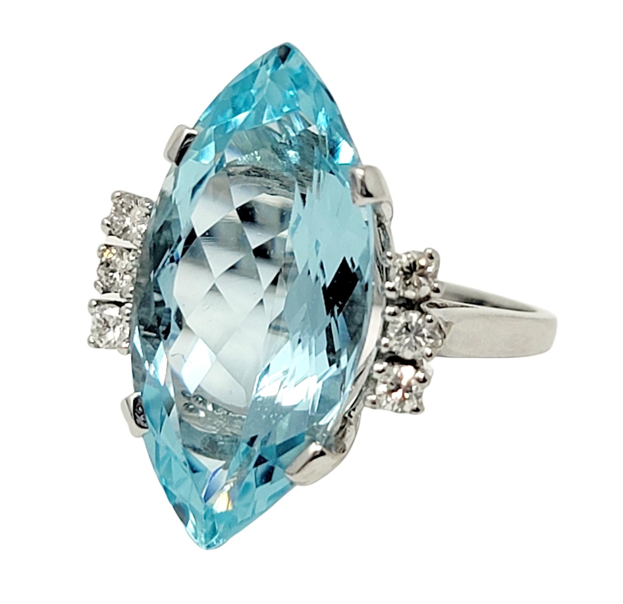 8.61 Carats Total Marquis Cut Aquamarine and Diamond Cocktail Ring 14 Karat Gold For Sale