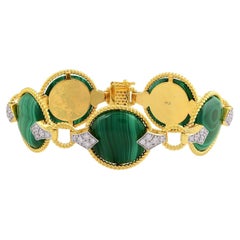 86.14 Carat Malachite Diamond 14 Karat Gold Bangle Bracelet