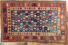 Antique Hand-Knotted Kazak Rug, Wool, Sky Blue, Caucasus, Circa 1910
