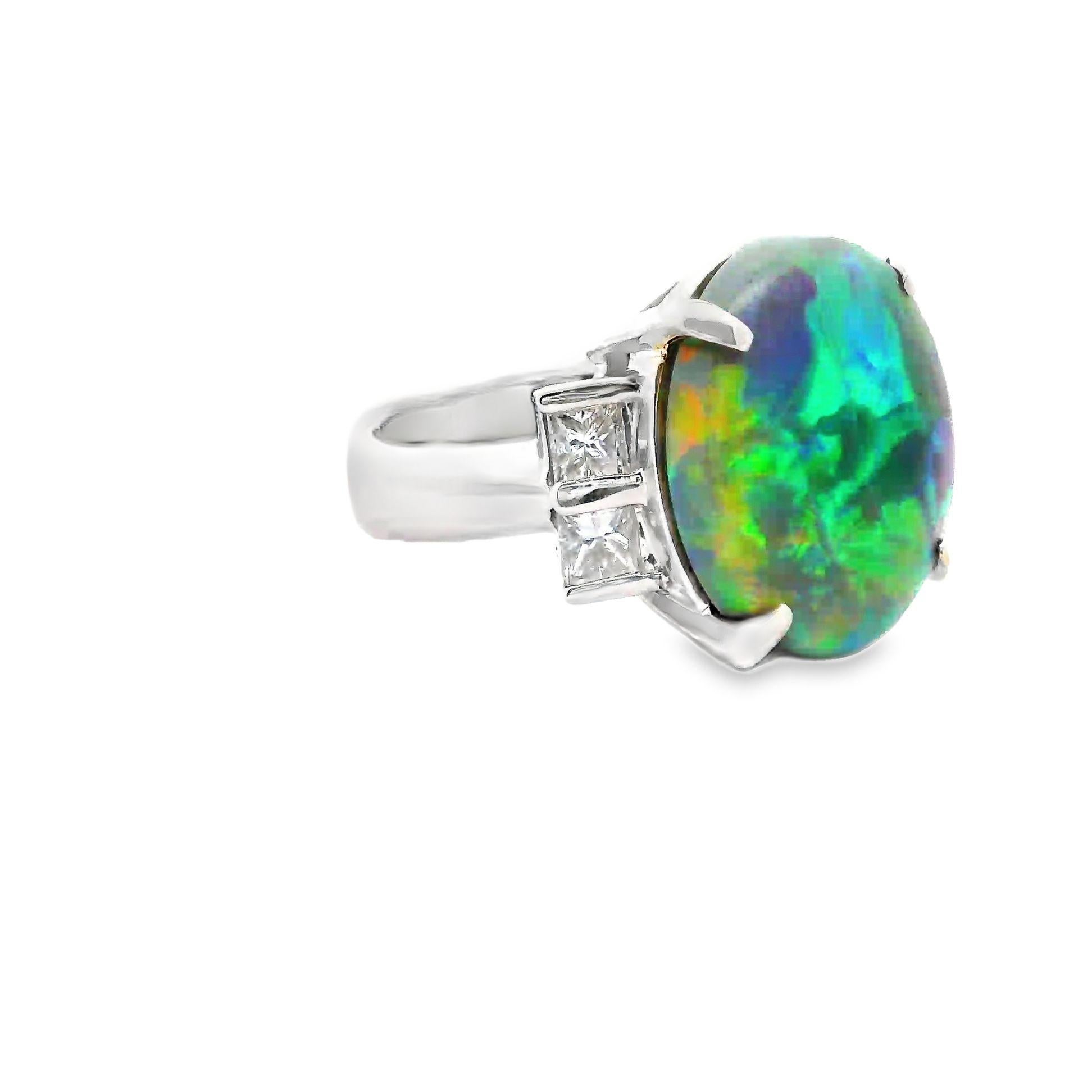 Oval Cut 8.62 Carat Australian Opal Diamond Platinum Ring For Sale