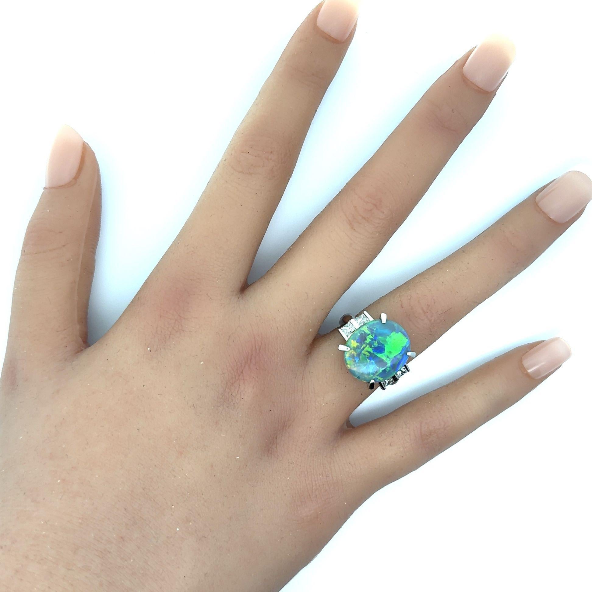 8.62 Carat Australian Opal Diamond Platinum Ring In New Condition For Sale In Beverly Hills, CA