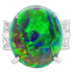 Anillo de Platino con Diamante y Ópalo Australiano de 8.62 Quilates