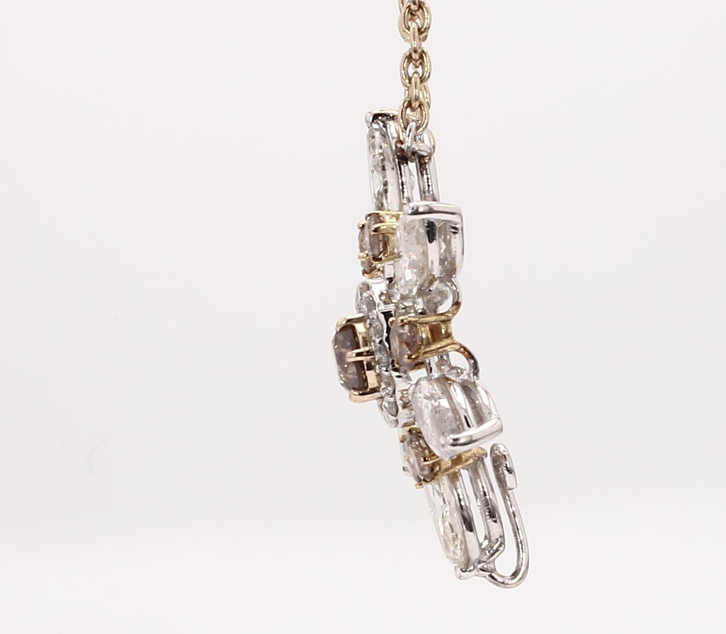 Anglo-Indian 7.61 carat 2in1 Champagne Diamond Necklace with Pearl Tassel and ascent diamonds For Sale