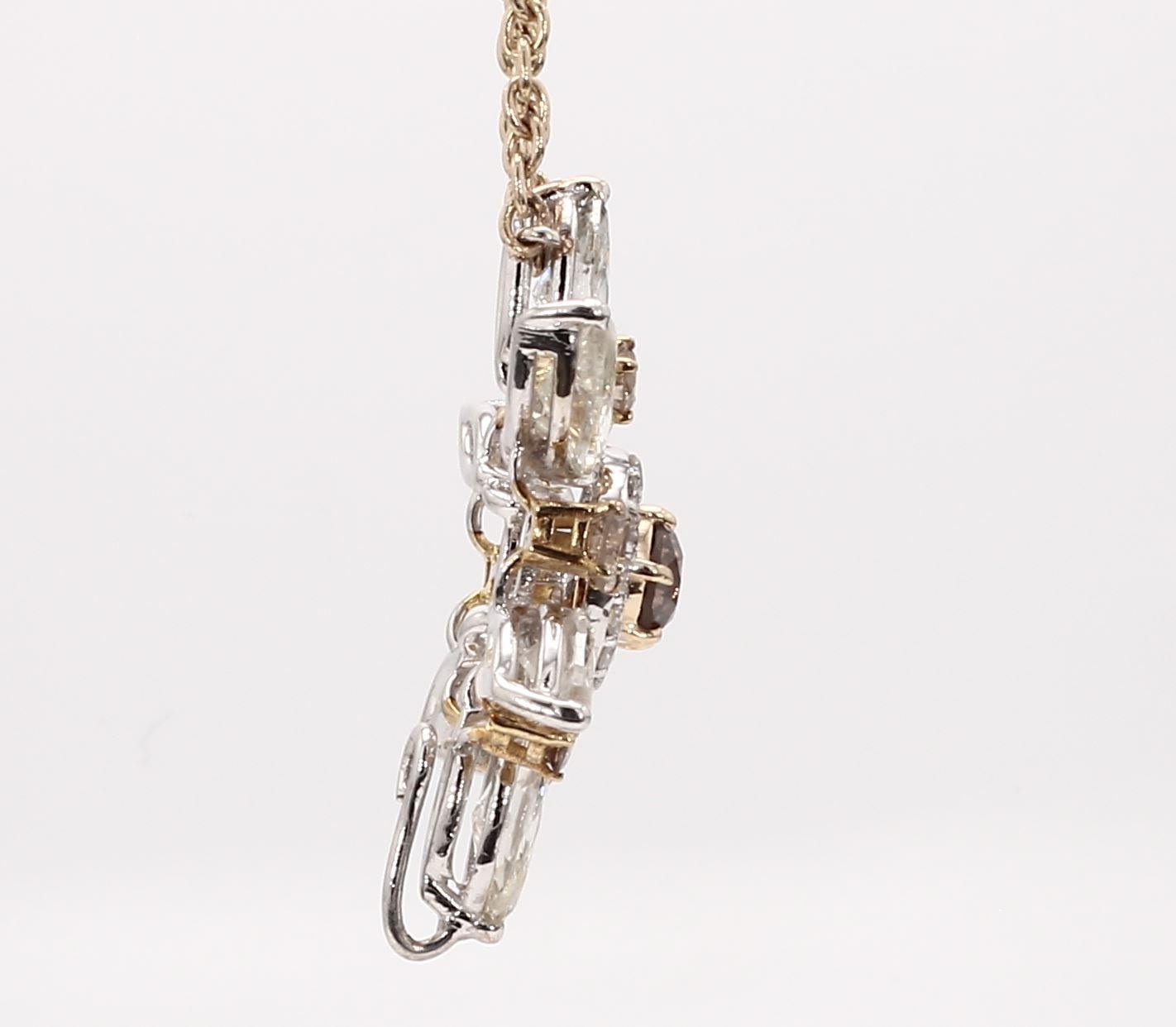 Brilliant Cut 7.61 carat 2in1 Champagne Diamond Necklace with Pearl Tassel and ascent diamonds For Sale