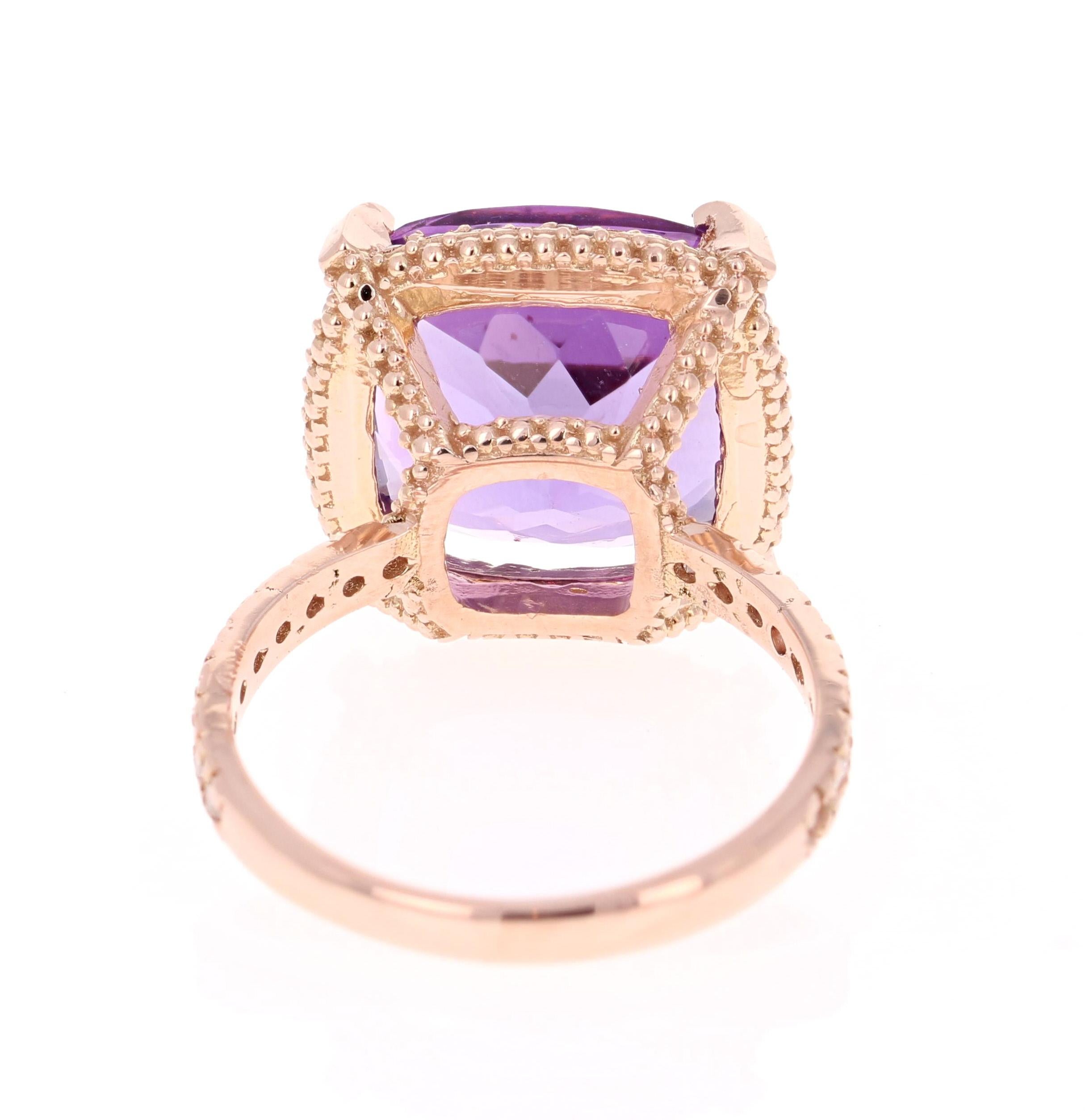 8.62 Carat Amethyst Diamond Rose Gold Bridal Ring In New Condition In Los Angeles, CA