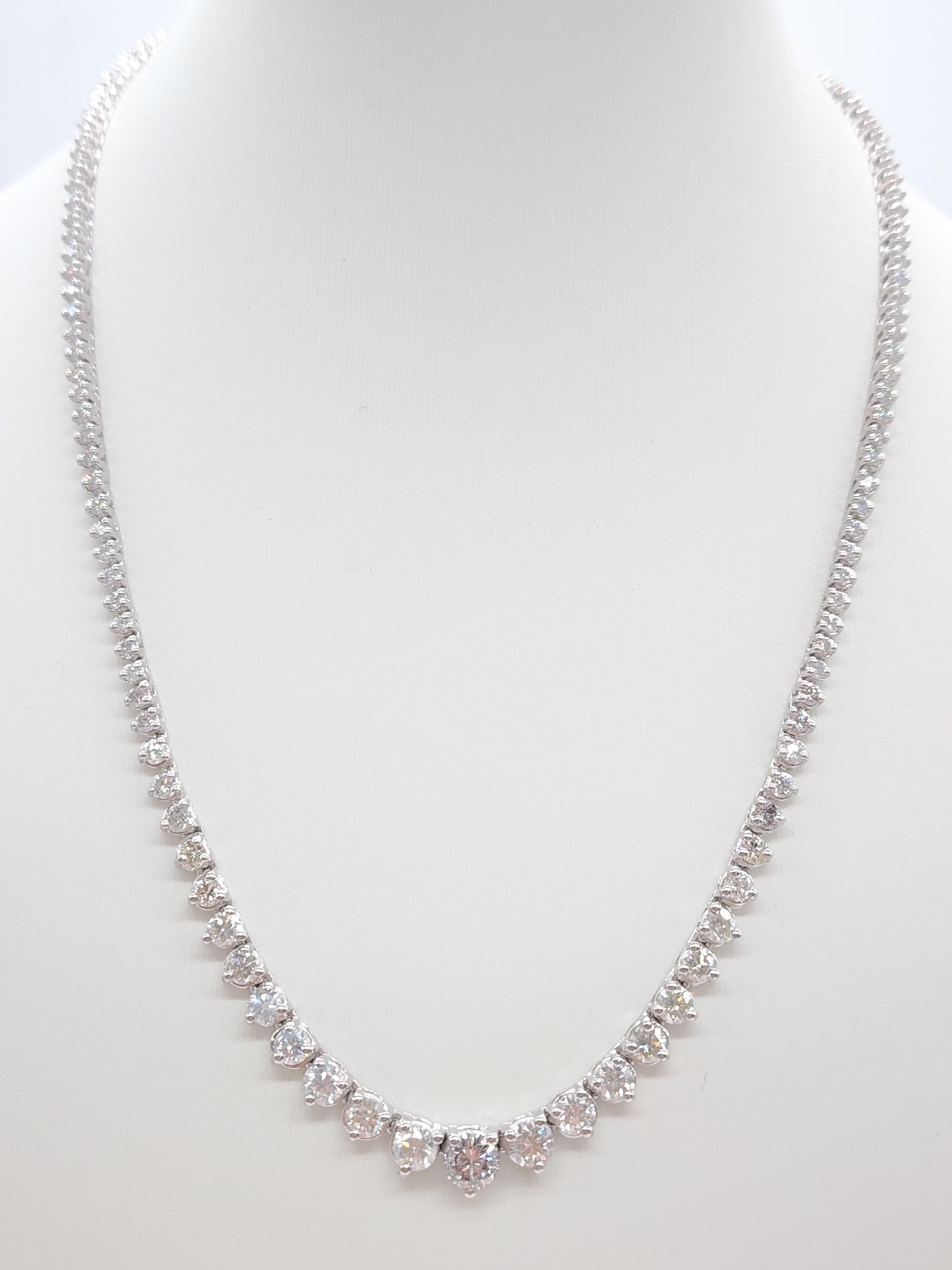 Brilliant and beautiful Riviera necklace, round-brilliant cut natural diamonds. 
14k white gold classic four-prong style for maximum light brilliance.
16 inch length. Average color G-H Color, SI Clarity. 

*Free shipping within the U.S.*
